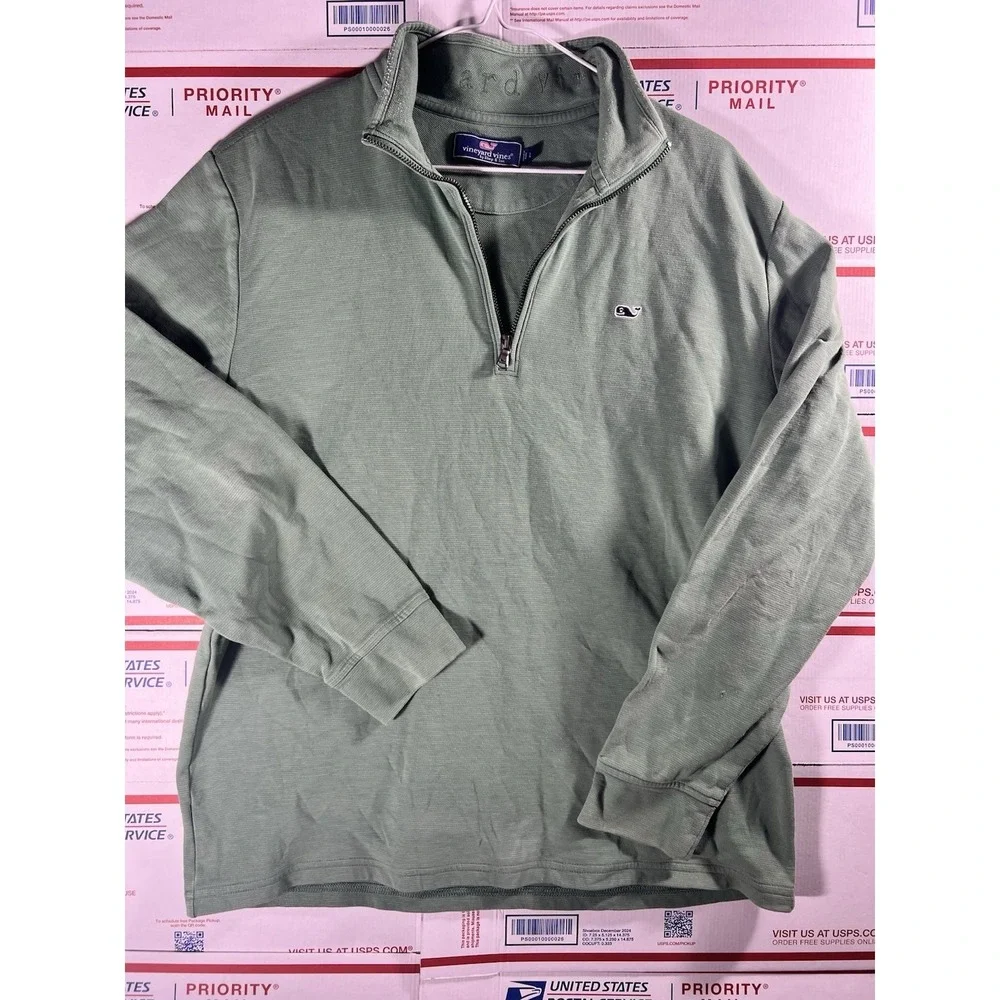 Vineyard‎ Vines 1/4 Zip Pique Pullover Sweatshirt Green Mock Neck Mens Large